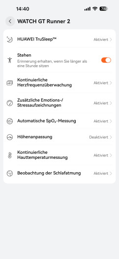 Hier lassen sich die wichtigsten Optionen der Uhr einstellen. (Bild: Huawei / Screenshot: Golem)