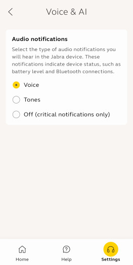 Diese Einstellungen gibt es in der Jabra+-App für den Evolve 3 85. (Bild: Jabra/Screenshot: Golem)
