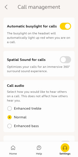 Diese Einstellungen gibt es in der Jabra+-App für den Evolve 3 85. (Bild: Jabra/Screenshot: Golem)