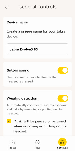 Diese Einstellungen gibt es in der Jabra+-App für den Evolve 3 85. (Bild: Jabra/Screenshot: Golem)