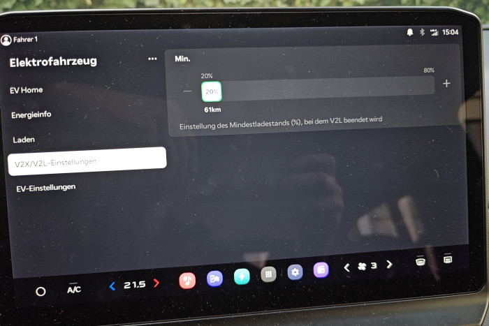 Auch für V2L gibt es Einstellungen, damit externe Geräte den Akku nicht zu sehr leeren. (Foto: Friedhelm Greis/Golem)
