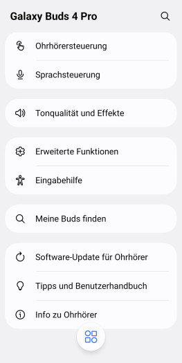 Diese Einstellungen gibt es in der Galaxy-Wear-App für die Galaxy Buds 4 Pro. (Bild: Samsung/Screenshot: Golem)