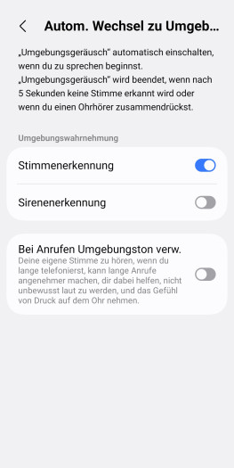Mit dieser Einstellung kann der Transparenzmodus beim Sprechen aktiviert werden. (Bild: Samsung/Screenshot: Golem)