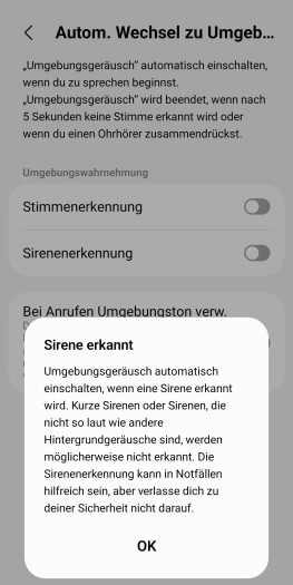 Samsung räumt ein, dass die Sirenenerkennung nicht immer funktioniert. (Bild: Samsung/Screenshot: Golem)