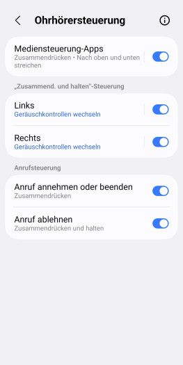 Die meisten Befehle zur Steuerung der Galaxy Buds 4 Pro lassen sich nicht umbelegen. (Bild: Samsung/Screenshot: Golem)