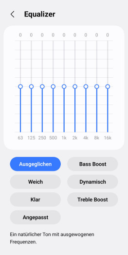 Mit einem Equalizer kann der Klang der Galaxy Buds 4 Pro angepasst werden. (Bild: Samsung/Screenshot: Golem)