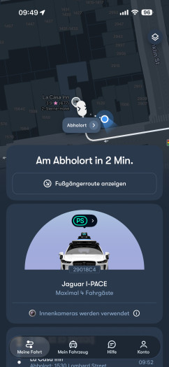 In wenigen Augenblicken kommt das Auto an, um mich nach Sunnyvale zu bringen. (Bild: Waymo / Screenshot: Golem)