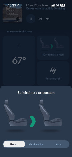 Die Beinfreiheit kann ich einstellen, aber viel Spielraum ist da gar nicht. (Bild: Waymo / Screenshot: Golem)