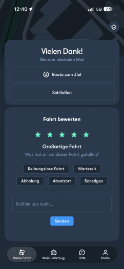 Kein Trinkgeld, aber ich kann meine allgemeinen Impressionen der Fahrt hinterlassen. (Bild: Waymo / Screenshot: Golem)