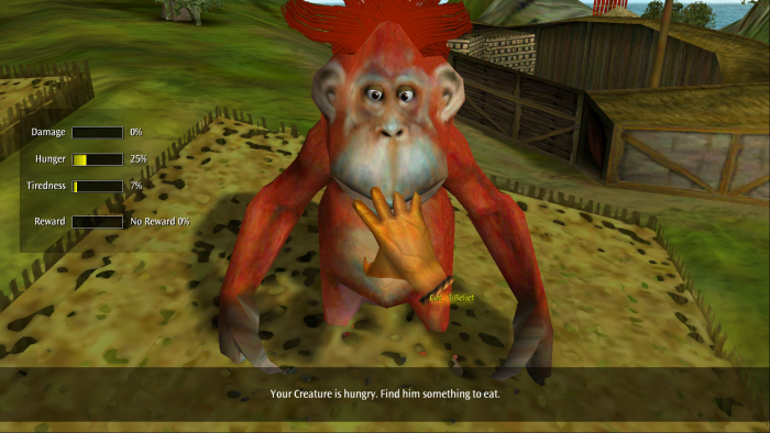 Zuckerbrot und Peitsche: Unsere Kreatur hat Bedürfnisse, die ihr Aussehen und ihr Verhalten beeinflussen. (Bild: Lionhead Studios/Screenshot: Medienagentur Plassma/Olaf Bleich)