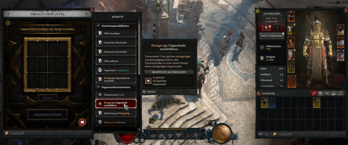 Der horadrische Würfel bietet viele Möglichkeiten für Upgrades und Anpassungen. (Screenshot: Oliver Nickel/Golem)