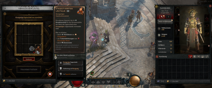 Der horadrische Würfel bietet viele Möglichkeiten für Upgrades und Anpassungen. (Screenshot: Oliver Nickel/Golem)