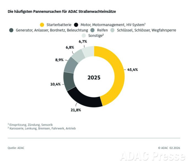 Mit über 45 Prozent waren Probleme mit der Starterbatterie die häufigste Pannenursache.