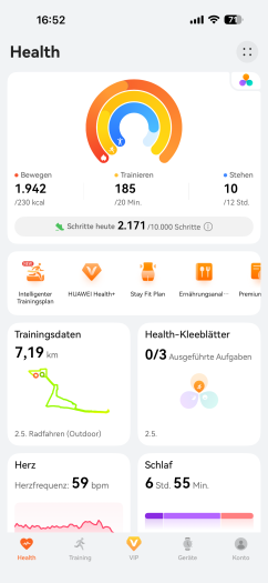 Die Startseite der Huawei-App ist schön übersichtlich. (Bild: Huawei / Screenshot: Golem)