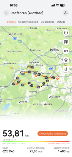 Hier sehen wir die zurückgelegte Strecke. (Bild: Huawei / Screenshot: Golem)