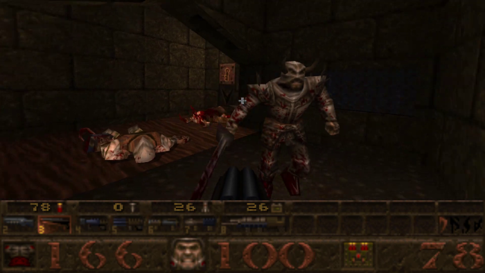 Auch wenn Quake modern und düster daherkommt, greift das Spiel auch auf mittelalterliche Motive zurück - wie etwa diesen Ritter. (Bild: id Software / Screenshot: Medienagentur plassma / Olaf Bleich)