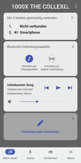 Diese Funktionen finden sich standardmäßig auf dem Hauptbildschirm der Sony-App. (Bild: Sony/Screenshot: Golem)