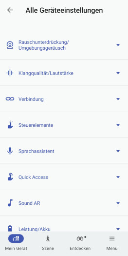 Hier sind alle weiteren Einstellungen zum WH-1000XX zu finden. (Bild: Sony/Screenshot: Golem)