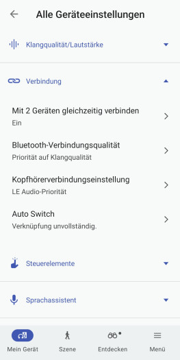 Hier lassen sich die Bluetooth-Funktionen anpassen. (Bild: Sony/Screenshot: Golem)