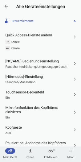 Die Steuerung des WH-1000XX lässt sich eingeschränkt anpassen. (Bild: Sony/Screenshot: Golem)