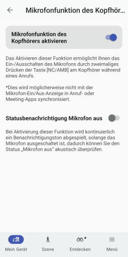 Das Mikrofon kann in einem Telefonat stummgeschaltet werden. Bei Bedarf gibt es eine akustische Erinnerung, die aber mit einem Turnus von 6 Sekunden sehr kurz ausfällt. (Bild: Sony/Screenshot: Golem)