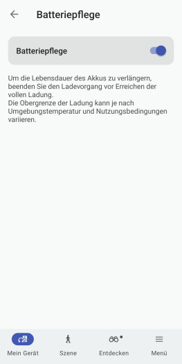 Die Option zur Akkupflege ist eine Neuerung des WH-1000XX; beim WH-1000XM6 fehlt diese Einstellung. (Bild: Sony/Screenshot: Golem)