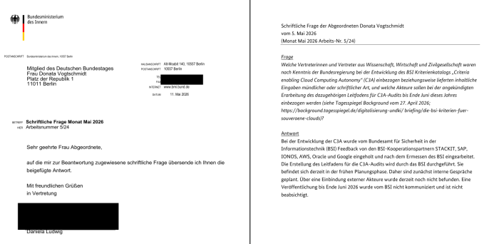 Das BSI lässt sich bei Kriterien für Cloudsouveränität ausgerechnet von Google, Amazon und Oracle beraten. (Bild: Bundesregierung / Screenshot: Markus Feilner)