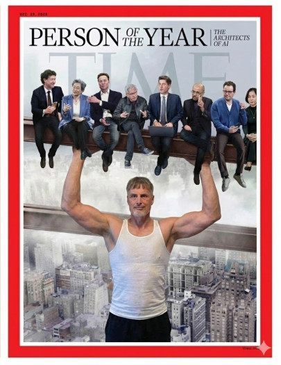 "Korrigierter" Titel des Times-Magazins zu den "Architects of AI" (Quelle: Twitter / @njmarko).