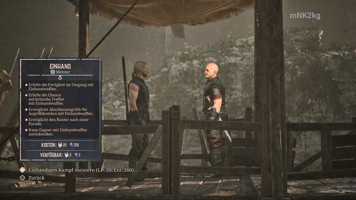 Beim Trainer können wir unsere Kampfkünste verbessern. (Bild: THQ Nordic / Screenshot: Golem)