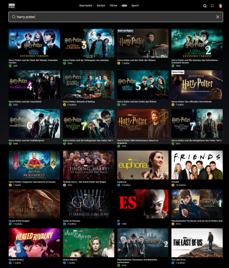 Bei der Suche nach Harry Potter ist das Ergebnis leider nicht chronologisch. (Bild: Warner Bros./Screenshot: Golem)