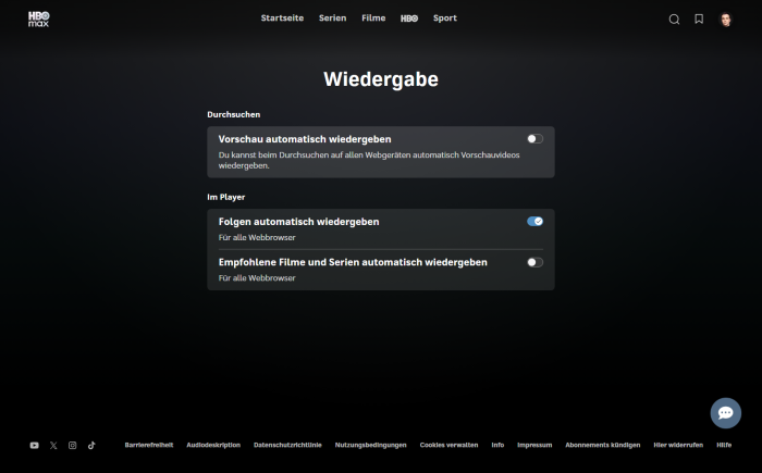 Ungewöhnlich: Bei HBO Max werden diese Einstellungen pro Gerät gemacht und nicht im Profil gespeichert. (Bild: Warner Bros./Screenshot: Golem)