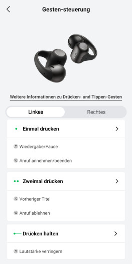 Die Steuerung der Open Dots 2 lässt sich umfangreich anpassen. (Bild: Shokz/Screenshot: Golem)