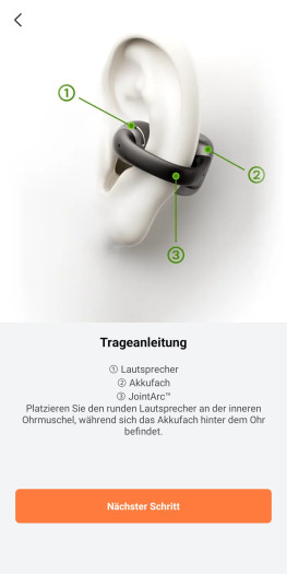 Die Shokz-App erklärt die Nutzung der Open Dots 2 sehr gut. (Bild: Shokz/Screenshot: Golem)