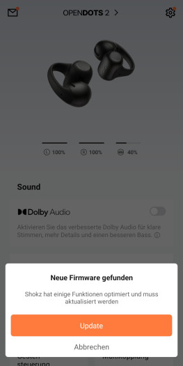 Ein Firmware-Update kann manuell durchgeführt werden. (Bild: Shokz/Screenshot: Golem)