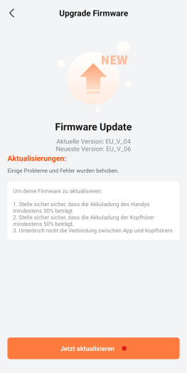 Ein Firmware-Update ist in wenigen Minuten installiert. (Bild: Shokz/Screenshot: Golem)