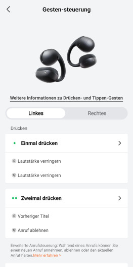 Die Steuerung der Open Dots Air lässt sich umfangreich anpassen. (Bild: Shokz/Screenshot: Golem)