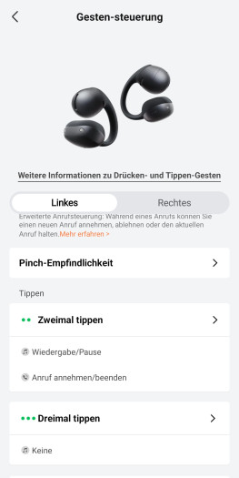 Die Steuerung der Open Dots Air lässt sich umfangreich anpassen. (Bild: Shokz/Screenshot: Golem)