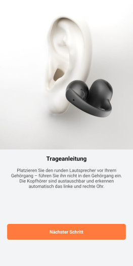 Die Shokz-App erklärt die Nutzung der Open Dots Air sehr gut. (Bild: Shokz/Screenshot: Golem)