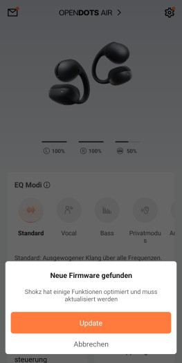 Ein Firmware-Update kann manuell durchgeführt werden. (Bild: Shokz/Screenshot: Golem)