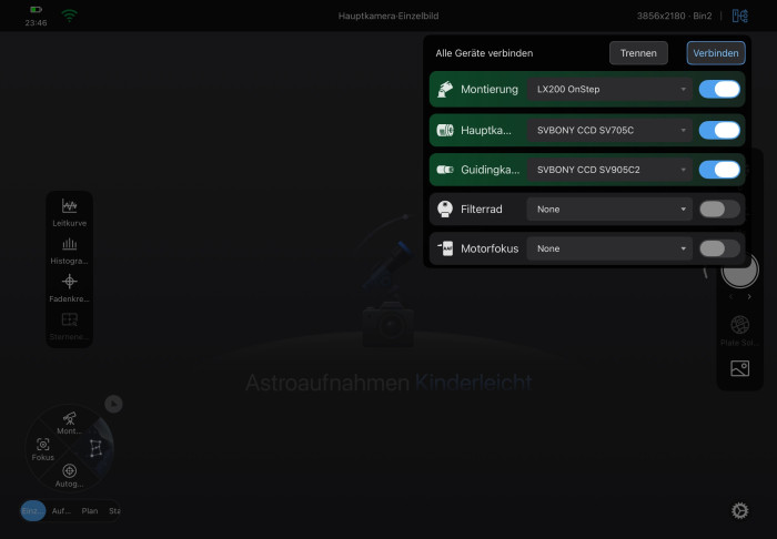 Verbinden der Komponenten mit dem Stellavita-Astrocomputer (Screenshot: Mario Keller)