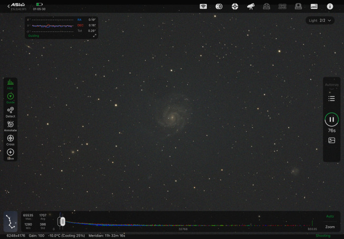 Einzelbild einer Aufnahmesession mit dem ZWO-Asiair-Astrocomputer (Screenshot: Mario Keller)