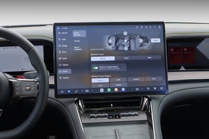 Menü für das Soundsystem vom französischen Hersteller Devialet mit 20 Lautsprechern. (Bild: BYD)