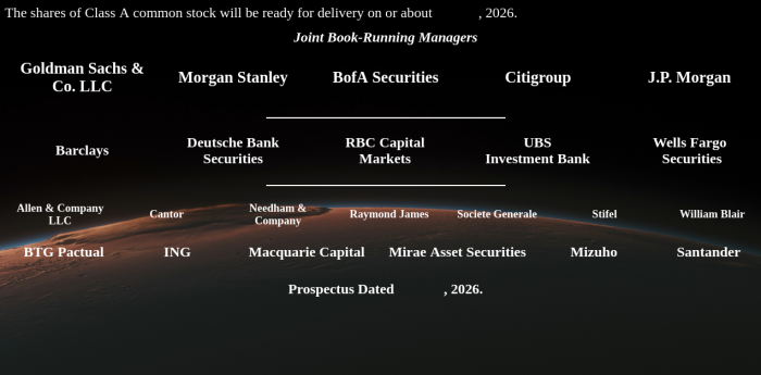 Die Liste der Investmentbanken, die SpaceX-Aktien emittieren (Bild: SpaceX)