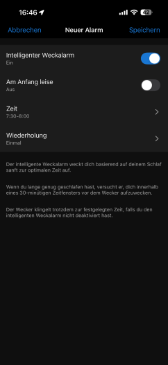 Der smarte Wecker wird in der App von Garmin eingestellt. (Bild: Garmin / Screenshot: Golem)