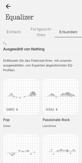 Für die Ear (3a) gibt es unterschiedliche Equalizer-Einstellungen. (Bild: Nothing/Screenshot: Golem)
