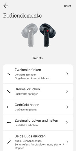 Diese Gesten gibt es bei den Ear (3a) zur Steuerung auf der rechten Seite. (Bild: Nothing/Screenshot: Golem)