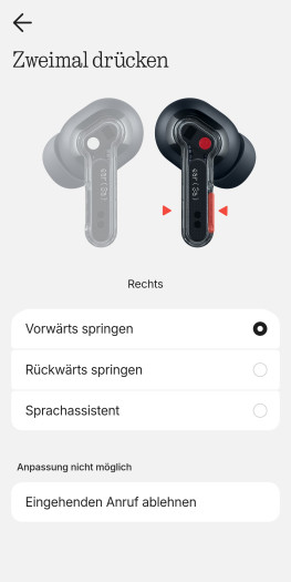 Diese Geste der Ear (3a) lässt sich kaum anpassen. (Bild: Nothing/Screenshot: Golem)