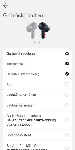 Diese Geste der Ear (3a) erlaubt viele Anpassungen. (Bild: Nothing/Screenshot: Golem)