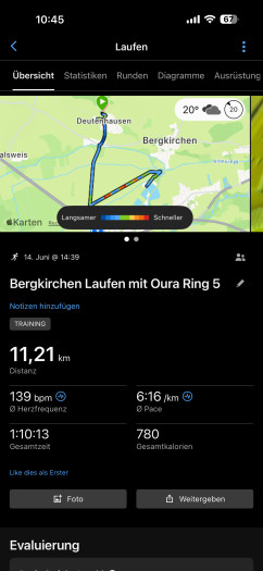 Und so sieht der gleiche Lauf bei Garmin aus - allerdings gibt es hier noch sehr viel mehr Analyse und Statistiken. (Bild: Oura / Screenshot: Golem)
