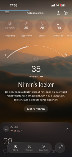 Oura begrüßt die Nutzer mit wechselnden Hintergrundbildern. (Bild: Oura / Screenshot: Golem)
